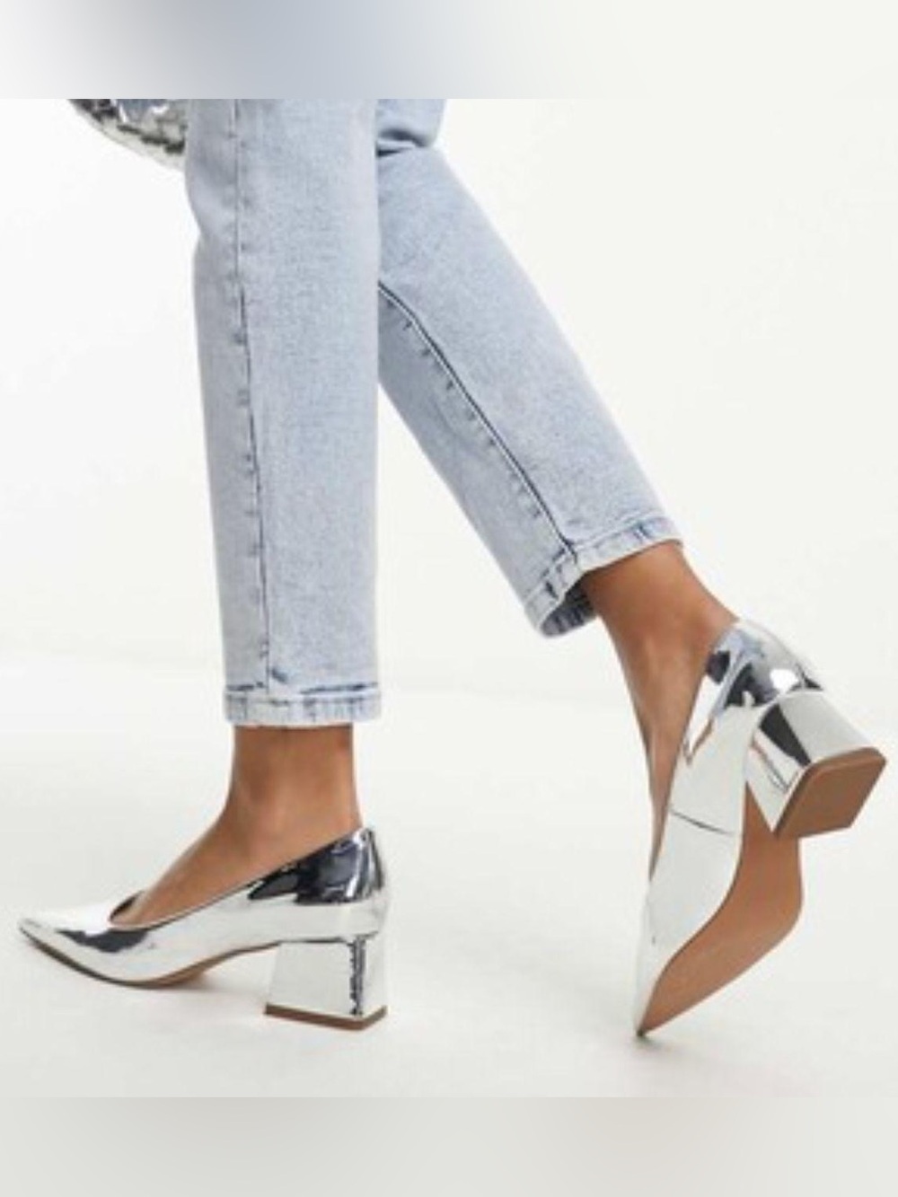 NWOT ASOS Design Women’s Silver Metallic Block Heel Pumps - size 10